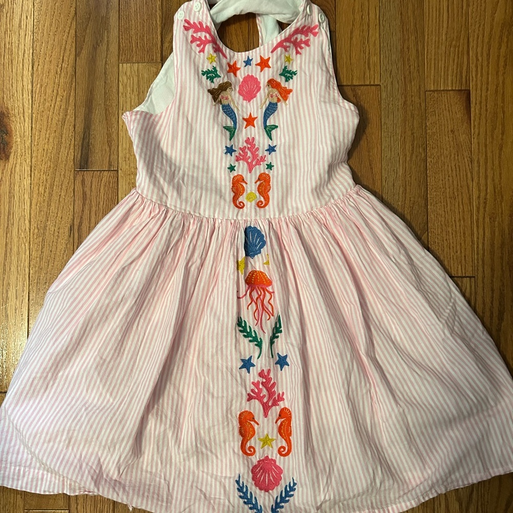 Boden Harper Cross Back Pink Embroidered Kids Dress - Picture 4 of 7